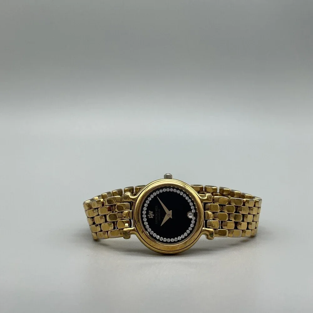 Vintage Raymond Weil Womens Watch 24mm 18k GP Diamond Bracelet New Battery 6.25